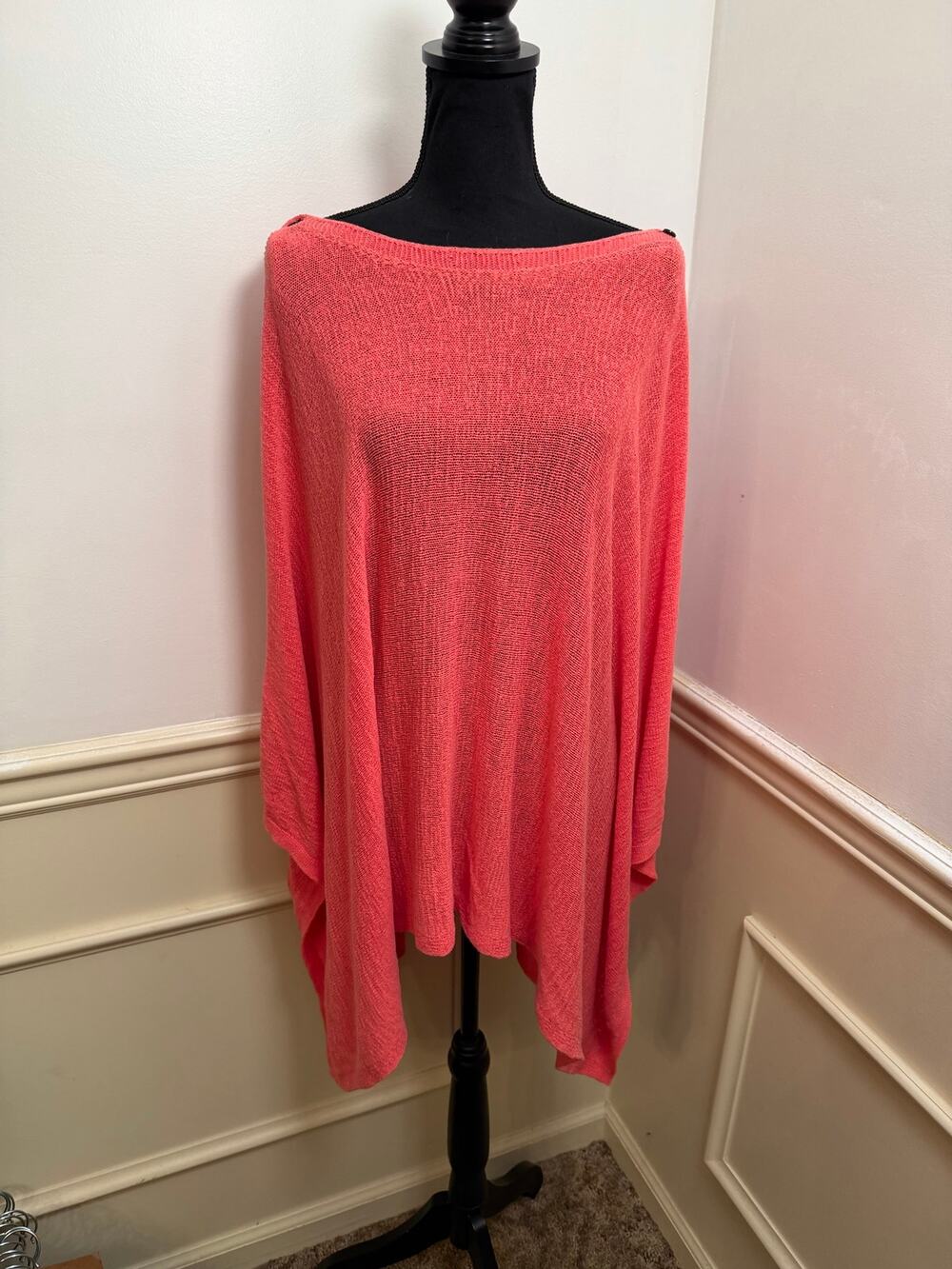 J. Jill Gia Convertible Button Shoulder Poncho Sweater Coral Pink One Size Cover